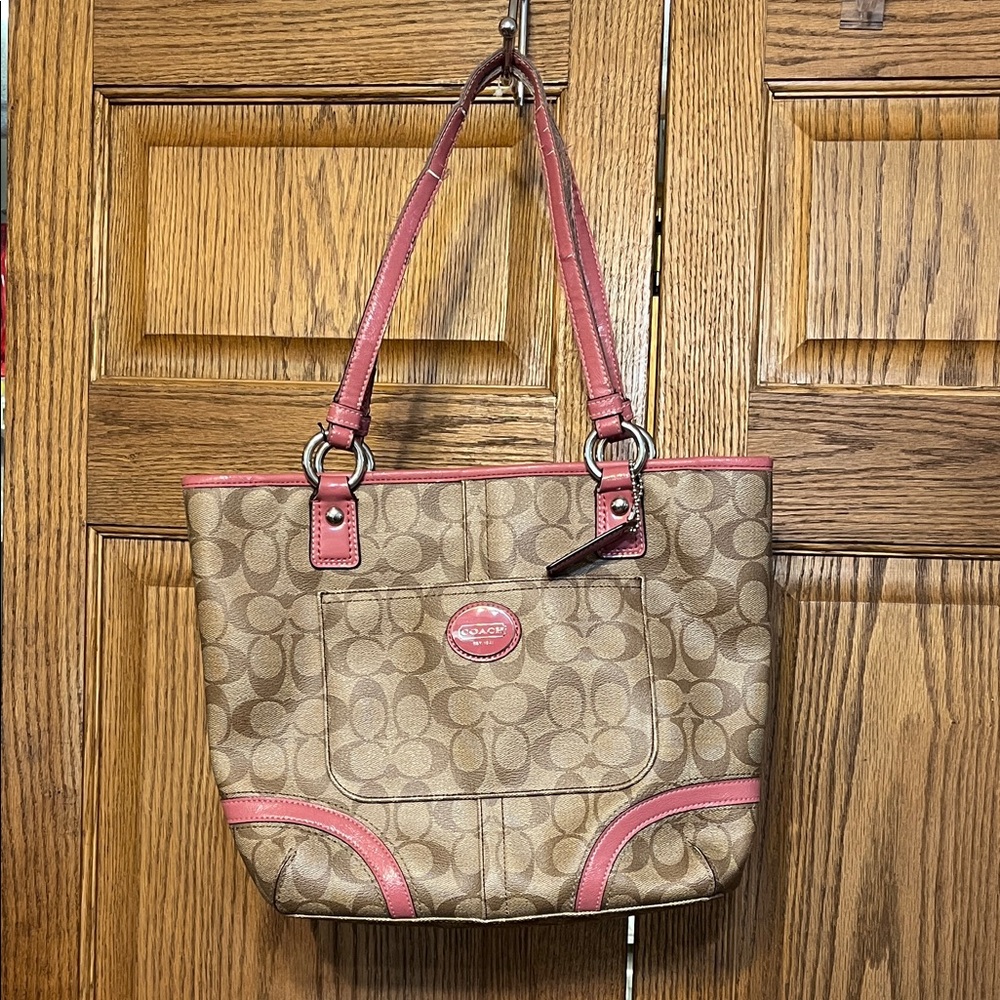 Coach Signature Brown and Pink shoulder Bag
